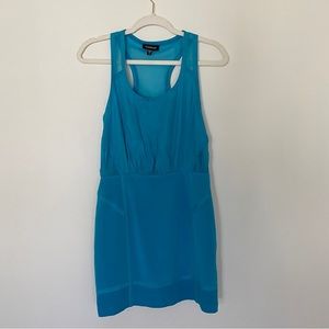 BEBE Y2K Silky Racer Back Tank Dress w/ Sheer Cutouts, Jewel Blue - Size XS